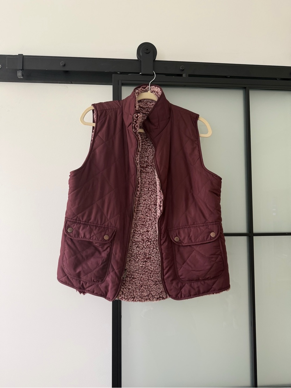 Quilted Sherpa-Lined Burgundy Vest - Unbranded